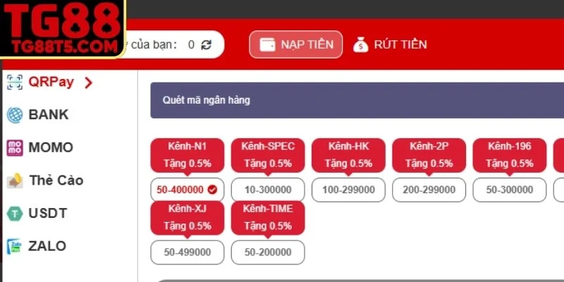 Một số cách thức nạp tiền TG88 phổ biến và tiện lợi hiện nay