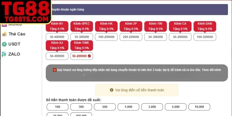 Toàn bộ tiến trình thực hiện nạp tiền TG88 chuẩn xác nhất